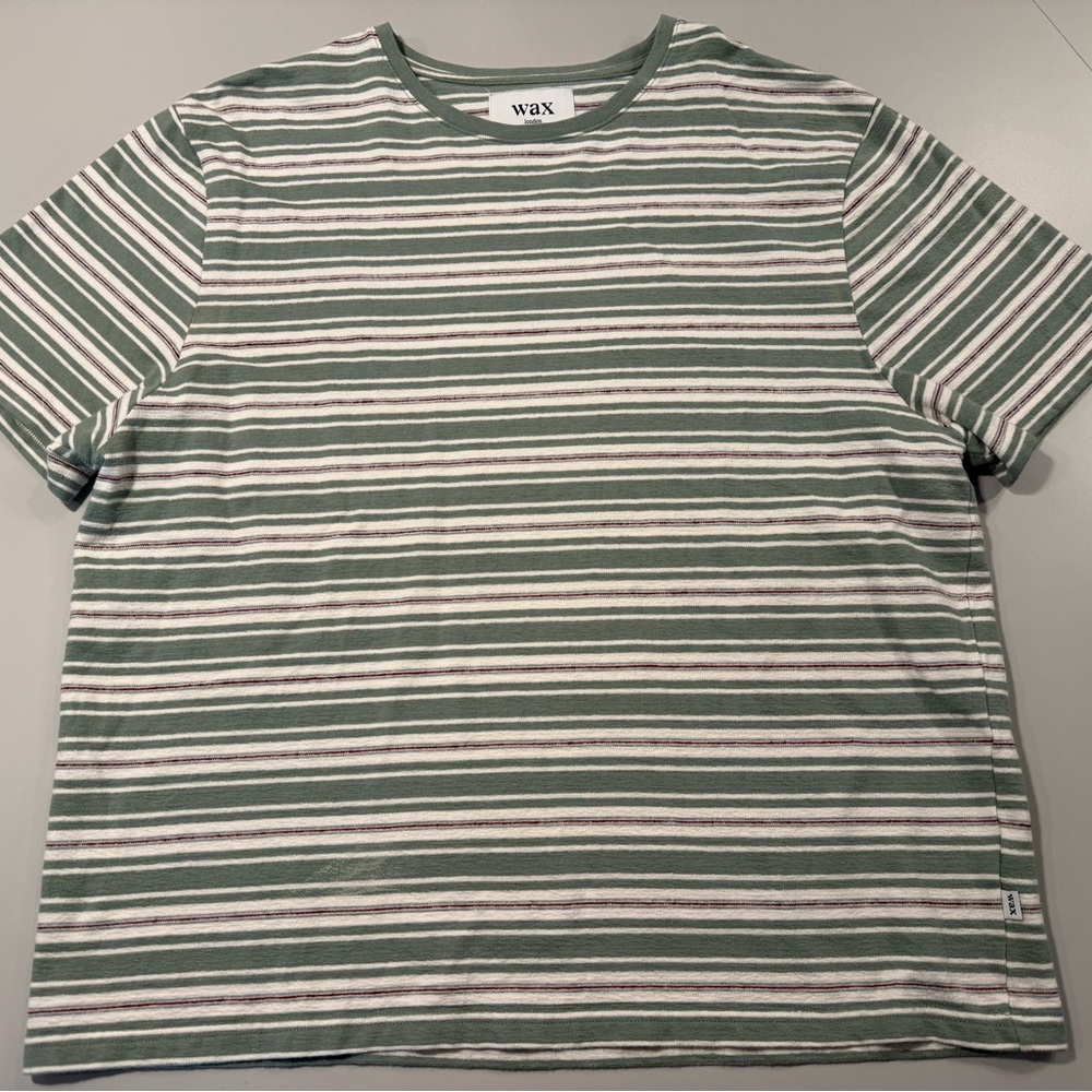 Men's Striped Ecru Textured Green T-Shirt by Wax London